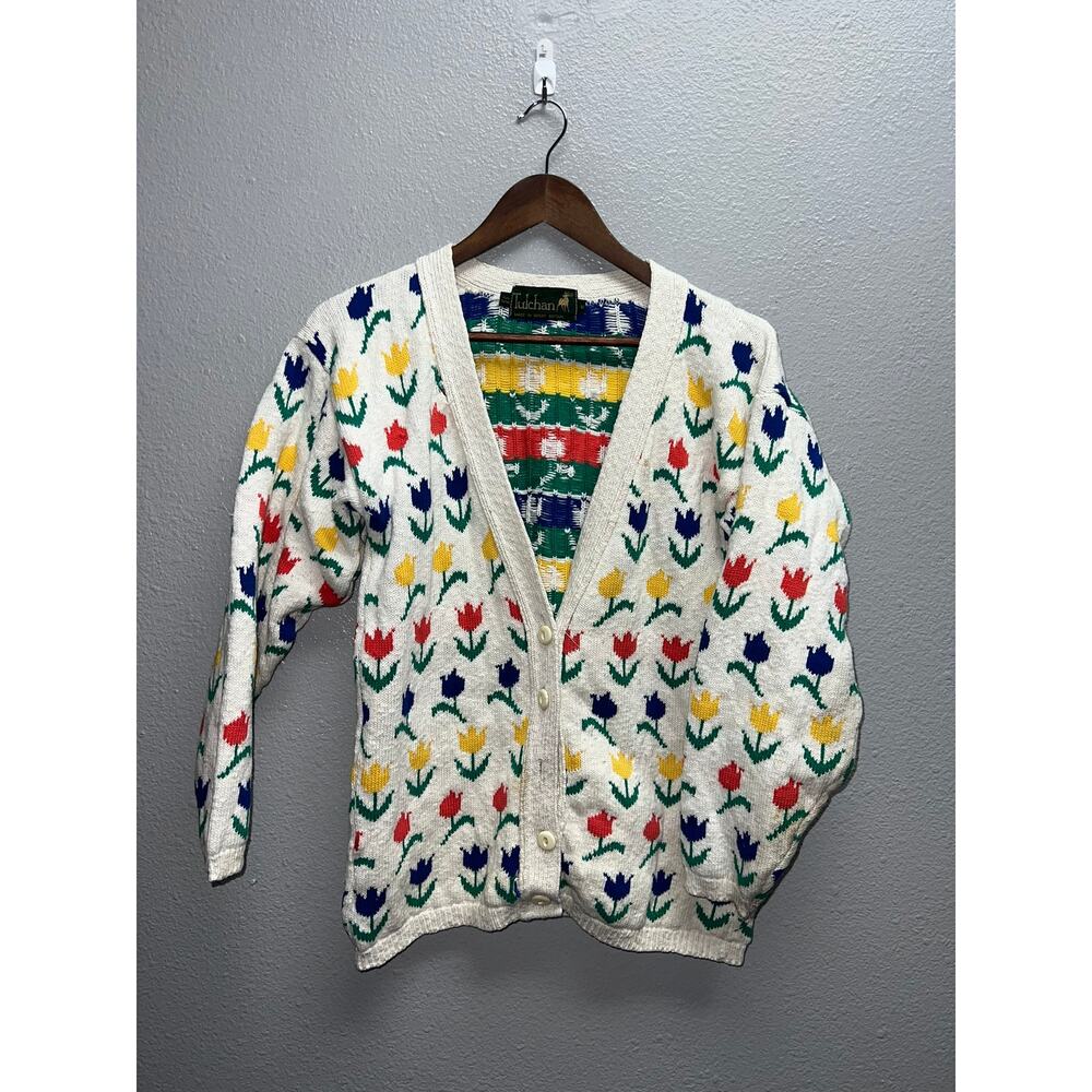 Womens Tulchan Vintage Sweater Roses Rose Flower Great Britain Made VTG Medium